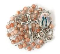 Nazareth Store Cuentas de piedra natural con corazón epoxi milagroso, cuentas de metal, rosario, collar de piedras preciosas, regalos cristianos, 21", Piedra, No es una piedra preciosa