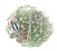 Nazareth Store Cuentas de piedra natural con forma de corazón de epoxi, collar de rosario, piedras preciosas, regalo cristiano, 21", Piedra, No es una piedra preciosa