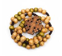 Nazareth Store Jerusalén Cruz Rosario Perlas de Madera de Olivo Cuentas Católicas Cordón de Oración Corto Chaplet