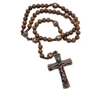 Nazareth Store - Notre Père Bois Chapelet Perles Collier Avec Belle Grand Croix Crucifix Antique