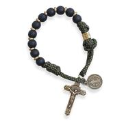 Nazareth Store NUEVO Rosario de una década de bronce antiguo con cuentas negras mate y pulsera de rosario de paracaídas verde hecha a mano, católica, apta para viajes, de oración, 8.2 inches, Acrílico