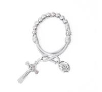 Nazareth Store Oliva Militar Una Década Rosario Paracord Cuentas de Plata Rosario de Bolsillo para Coche Ruega por Nosotros Medalla de San José y Cruz de San Benito (Rosario Paracord Gris)