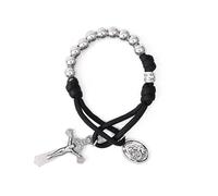 Nazareth Store Oliva Militar Una Década Rosario Paracord Cuentas de Plata Rosario de Bolsillo para Coche Ruega por Nosotros Medalla de San José y Cruz de San Benito (Rosario Paracord Negro)