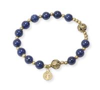 Nazareth Store - Pulsera con abalorio de piedra con separadores de metal y medalla católica, joyería de muñeca duradera y elegante, Flexible, Acero aleado, Sin piedra preciosa