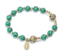 Nazareth Store Pulsera de rosario con cuentas de piedra de mapa con separadores de metal y medalla milagrosa católica, joyería de muñeca duradera y elegante (malaquita, milagrosa)