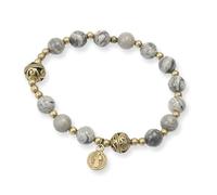 Nazareth Store Pulsera de rosario de cuentas de piedra con separadores de metal y medalla católica - Joya de muñeca duradera y elegante, talla única, Piedra