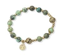 Nazareth Store Pulsera rosario de cuentas de piedra con separadores de metal y medalla católica, joyería de muñeca duradera y elegante, Flexible, Zinc, No es una piedra preciosa