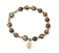 Nazareth Store Pulsera rosario de cuentas de piedra con separadores de metal y medalla católica, joyería de muñeca duradera y elegante, Flexible, Acero aleado, No es una piedra preciosa
