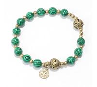 Nazareth Store Pulsera rosario de cuentas de piedra con separadores de metal y medalla católica, joyería de muñeca duradera y elegante, Flexible, Gema, No es una piedra preciosa
