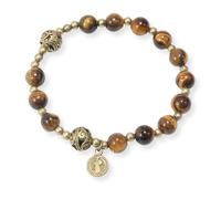 Nazareth Store Pulsera rosario de cuentas de piedra con separadores de metal y medalla católica, joyería de muñeca duradera y elegante, Flexible, Zinc, No es una piedra preciosa