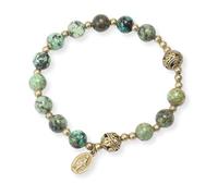 Nazareth Store Pulsera rosario de cuentas de piedra con separadores de metal y medalla católica, joyería de muñeca duradera y elegante, Flexible, Acero aleado, No es una piedra preciosa