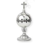Nazareth Store Quemador de Incienso de latón Pulido de carbón, incensario de Plata e Iglesia Cristiana, Soporte de Incienso, Conos de Incienso, Cruz de 7.9 Pulgadas, Adorno de Fragancia de