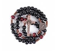 Nazareth Store Rosario católico hecho a mano con cuentas de madera maciza de oliva y rojo oscuro, collar de oración con medalla de cobre antiguo y crucifijo, regalo de guerrero espiritual para hombres
