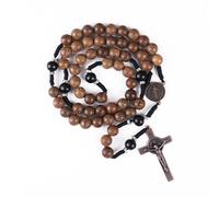 Nazareth Store Rosario católico hecho a mano con cuentas de madera maciza de oliva y rojo oscuro, collar de oración con medalla de cobre antiguo y crucifijo, regalo de guerrero espiritual para hombres