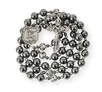 Nazareth Store Rosario de hematita, collar de cuentas de piedra negra, medalla protectora de San Miguel con cuentas de metal y rosario cruzado para hombres y mujeres