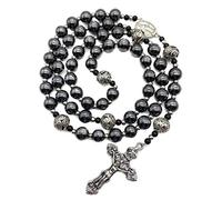 Nazareth Store Rosario de hematita con Cuentas de Piedra Negra, Collar de Metal con Medalla milagrosa y Rosario de Cruz para Hombres y Mujeres NS