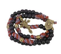 Nazareth Store Rosario de Paracord de San Benito, 8 mm, Cuentas Negras Mate, Bronce Antiguo, Cadena de Rosario de cordón Resistente y Fuerte con Cruz de Jesús (Paracord Rojo Bronce San Miguel)