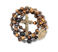 Nazareth Store Rosarios para hombres, collar de rosario católico, collar con perlas de ojo de tigre y cruz de rosario fuerte, en una caja de regalo portátil (Miraculous)