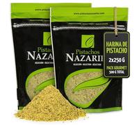 Nazaries Harina de Pistacho Española Molida Sin Sal Sin Gluten 2x250 g Cultivada en Andalucia 100% Natural Alta Proteina 22g Pistacho en Polvo Vegano Reposteria Chocolate Dubai Bizcochos Helados