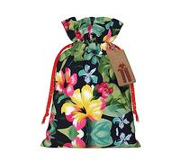 Nazhpo Bolsas de regalo de Navidad con estampado de flores hawaianas, bolsas de regalo con cordón, bolsa de almacenamiento de caramelos, reutilizable, para fiestas, tamaño mediano, color