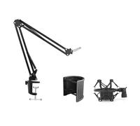 NB35 - Soporte para micrófonos giratorios de brazo de mesa y soporte de choque MS089SV plateado para micrófono plegable de pista