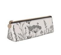 NBAGHPQ Estuche de cuero de alta capacidad con estampado botánico de hierbas florales para lápices y bolígrafos triangulares para niños y niñas