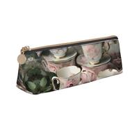 NBAGHPQ - Tazas de té con rosas románticas con estampado elegante de cuero de gran capacidad Estuche de lápices con cremallera de triángulo para niños y niñas