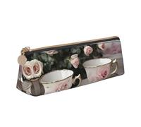 NBAGHPQ Tazas de té con rosas románticas y elegante estuche de cuero de alta capacidad con cremallera triangular para niños y niñas