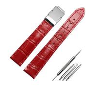 NBCNZCTSAS Correa de cuero blanca y roja de 16mm y 18mm compatible for Casio SHEEN series 5010 5020, correa de reloj hecha a mano resistente al agua, correa de muñeca de repuesto(Red silver buckle,16m