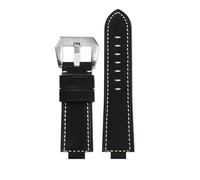 NBCNZCTSAS Correa de muñeca convexa fina y transpirable for hombre, 26x14mm, compatible for CASIO Fit For G-SHOCK GST-B400, correa de nailon de piel de vaca, accesorios de reloj(Black Silver Buckle)