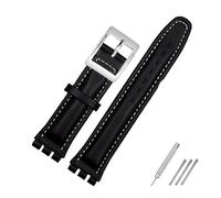 NBCNZCTSAS Correa de reloj de cuero resistente al agua de 17 mm y 19 mm, color negro, marrón y blanco for cierre apto for Swatch Wathcband(A black white,19mm black buckle)