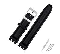 NBCNZCTSAS Correa de reloj de cuero resistente al agua de 17 mm y 19 mm, color negro, marrón y blanco for cierre apto for Swatch Wathcband(A Black,17mm silver buckle)