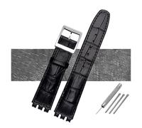 NBCNZCTSAS Correa de reloj de cuero resistente al agua de 17 mm y 19 mm, color negro, marrón y blanco for cierre apto for Swatch Wathcband(B Black,17mm black buckle)