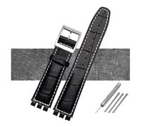 NBCNZCTSAS Correa de reloj de cuero resistente al agua de 17 mm y 19 mm, color negro, marrón y blanco for cierre apto for Swatch Wathcband(B Black white,17mm black buckle)