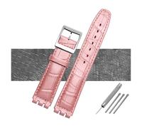 NBCNZCTSAS Correa de reloj de cuero resistente al agua de 17 mm y 19 mm, color negro, marrón y blanco for cierre apto for Swatch Wathcband(B Pink,17mm black buckle)