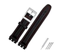 NBCNZCTSAS Correa de reloj de cuero resistente al agua de 17 mm y 19 mm, color negro, marrón y blanco for cierre apto for Swatch Wathcband(Black red,19mm silver buckle)