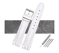 NBCNZCTSAS Correa de reloj de cuero resistente al agua de 17 mm y 19 mm, color negro, marrón y blanco for cierre apto for Swatch Wathcband(B White,17mm silver buckle)