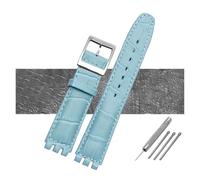 NBCNZCTSAS Correa de reloj de cuero resistente al agua de 17 mm y 19 mm, color negro, marrón y blanco for cierre apto for Swatch Wathcband(B Sky blue,17mm black buckle)