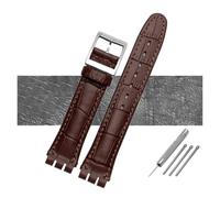 NBCNZCTSAS Correa de reloj de cuero resistente al agua de 17 mm y 19 mm, color negro, marrón y blanco for cierre apto for Swatch Wathcband(B Brown,17mm silver buckle)
