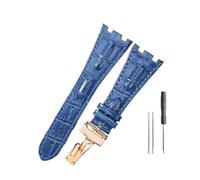 NBCNZCTSAS Correas de reloj de cuero aptas for Audemars y Piguet Royal Oak 15710 26471 26474 28mm for correa de reloj for hebilla plegable(Blue-Rose-Z1)