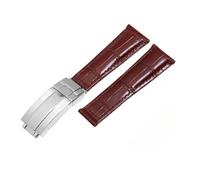 NBCNZCTSAS Correas de reloj de cuero for patrón, 20mm, aptas for correa de reloj Rolex, Daytona Submariner GMT RX, pulsera for hebilla plegable(Brown-silver)