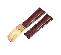 NBCNZCTSAS Correas de reloj de cuero for patrón, 20mm, aptas for correa de reloj Rolex, Daytona Submariner GMT RX, pulsera for hebilla plegable(Brown-gold)