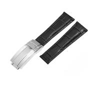 NBCNZCTSAS Correas de reloj de cuero for patrón, 20mm, aptas for correa de reloj Rolex, Daytona Submariner GMT RX, pulsera for hebilla plegable(Black-silver)