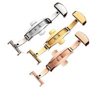 NBCNZCTSAS Hebilla de reloj plegable for botón automático de acero inoxidable, cierre desplegable de mariposa, correa de reloj de 16mm, 18mm, 20mm, 22mm y 24mm de tamaño(A-Gold,14mm)