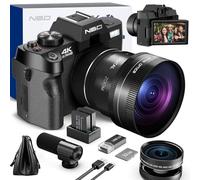 NBD Cámara Digital 4K 48MP con Enfoque Automático: Zoom 16X, Pantalla Giratoria 3" 180°, WiFi - Lente Gran Angular/Macro + Micrófono Externo + Tarjeta 32GB + 2 Baterías(Negro Intenso)
