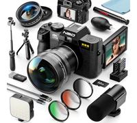 NBD Cámara Digital 4K 48MP: Enfoque Automático, Zoom 16X & Pantalla Abatible 180°, WiFi - 16 Accesorios(Negro)