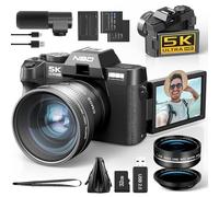 NBD Cámara Digital de 5K 48 MP con Enfoque Automático, Zoom 16X, Pantalla Abatible 3" 180°, WiFi - Lente Gran Angular/Macro + Micrófono Externo + Tarjeta 32GB + 2 Baterías(Negro Intenso)