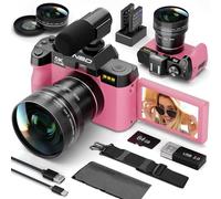 NBD Cámaras digitales 5K para fotografía, cámara de viaje con zoom 16X con pantalla abatible de 180°, cámaras de vlogging de 64 MP para YouTube, enfoque automático, lente macro, 2 baterías y tarjeta