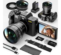 NBD Cámaras digitales 8K para fotografía, fotografía de cámara de 64 MP, cámaras de vlogging de viaje para YouTube con pantalla abatible de 180°, zoom digital de 16X, lente macro de 52 mm, 2 baterías
