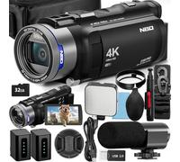 NBD Videocámara 4K Ultra de 48 MP para YouTube, videocámara digital con zoom 16X, pantalla abatible IPS de 3 pulgadas, pantalla abatible de 270° con micrófono, luz de relleno, 2 baterías y tarjeta SD